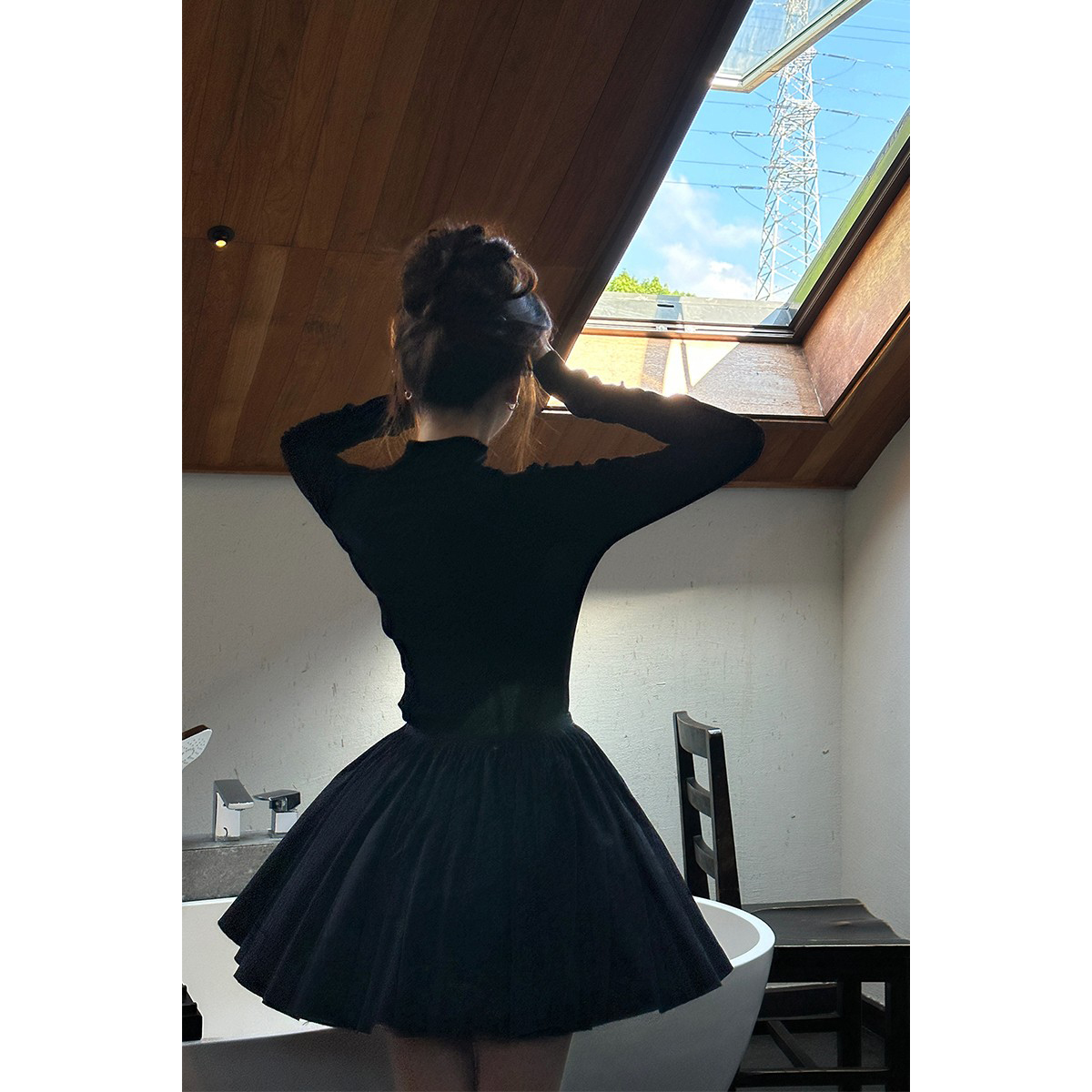 アベネモン/気質チュチュスカート/バレエスタイルハイウエストスリムスカート女性Aラインアンブレラスカートプリーツショートスカート