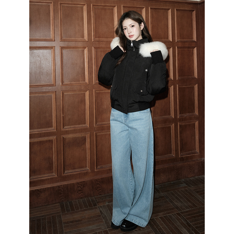 Avenement/90 White Duck down Fox Fur Collar down Jacket Black Stand Collar Parka Women's Thick Winter Coat Avenement/90 White Duck down Fox Fur Collar down Jacket Black Stand Collar Parka Women's Thick Winter Coat