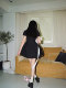 avenement/high-end-end-sleeved knitted dress women's waist slimming A-line tutu skirt temperament little black dress