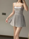 avenement/heavy acetate dress/ballet style suspender skirt women's waist slimming pleated a-line short skirt summer