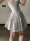 avenement/heavy acetate dress/ballet style suspender skirt women's waist slimming pleated a-line short skirt summer