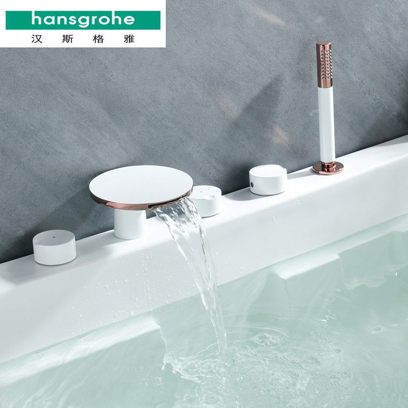 German Hansgrohe light extravagant elegant white rose gold bathtub two-piece hot and cold full copper water cage head black shower head