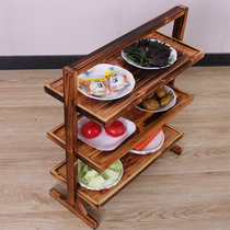 Kitchen Vegetable Rack Solid Wood Vegetable Shelf Carbonated Hot Pot Vegetable Shelf Triple Shelf Set Fire Wood Vegetable Rack Hotel Vegetable Rack