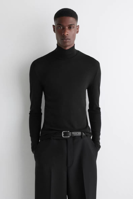 Cs Men's Slim Fit High Collar Wool Knit Pullover Black 2025 Autumn/Winter New Product 1264072001