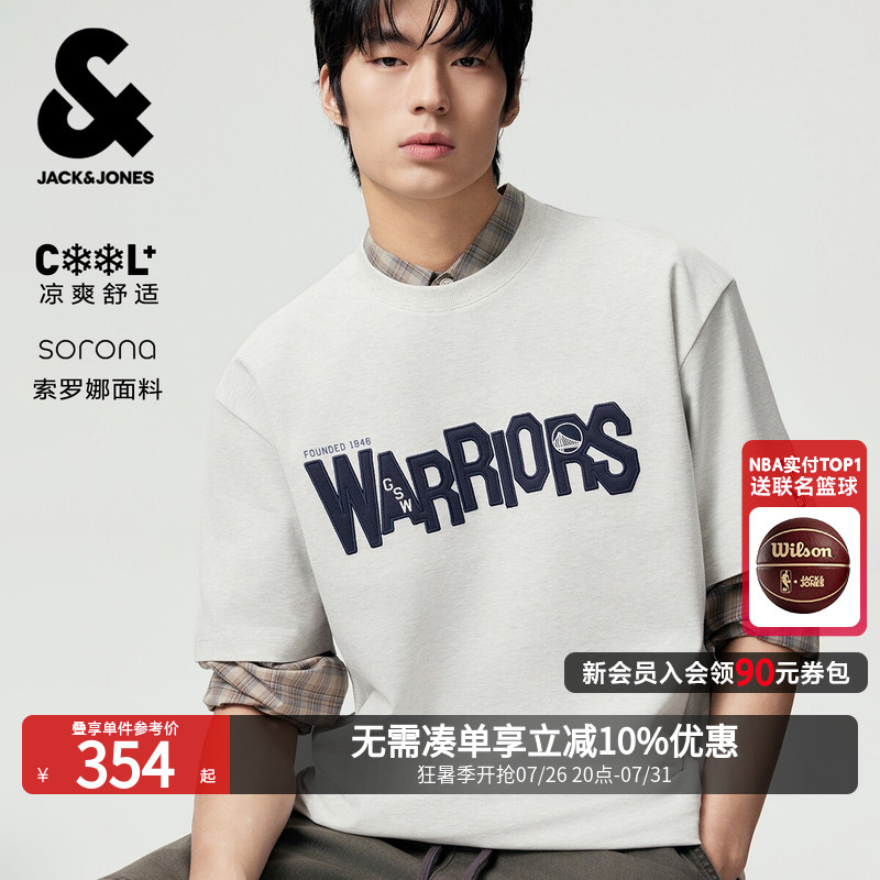 【Cool】Jack & Jones Nba Collaboration Golden State Warriors Summer Men's Short-Sleeve T-Shirt with Letter Screen Printing 226201199