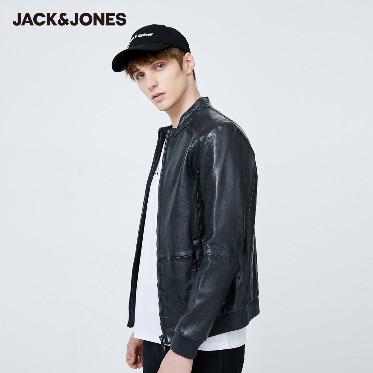 Jack Jones Jack Jones Mùa xuân nam Swing Ingled biker Da Cừu Leather Jacket Jacket