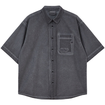 Jack Jones summer mens shirt short-sleeved pure cotton loose simple gray textured embroidered decorative top mens clothing
