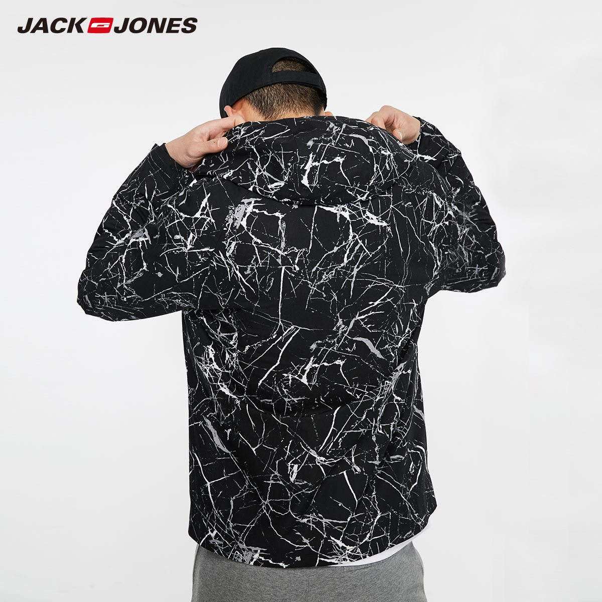 Jack Jones đường Xu hướng Tính cách in trùm đầu áo khoác punch Coat Xuân Hè Man Handsome