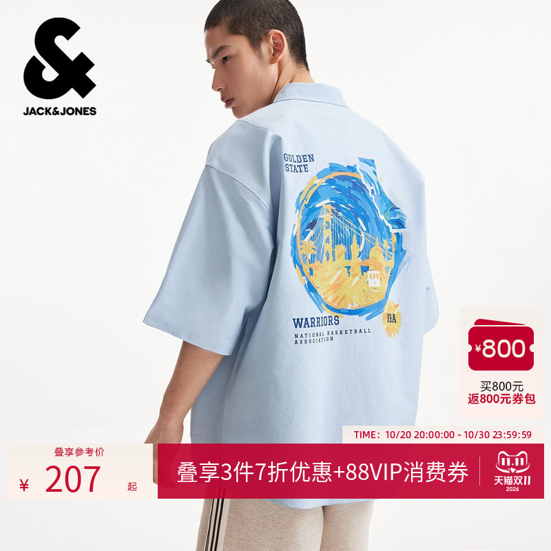 [Retro Revival] Jack Jones Nba Co-Branded Warriors Team Summer Men's Short-Sleeved Shirt Pure Cotton 226204009