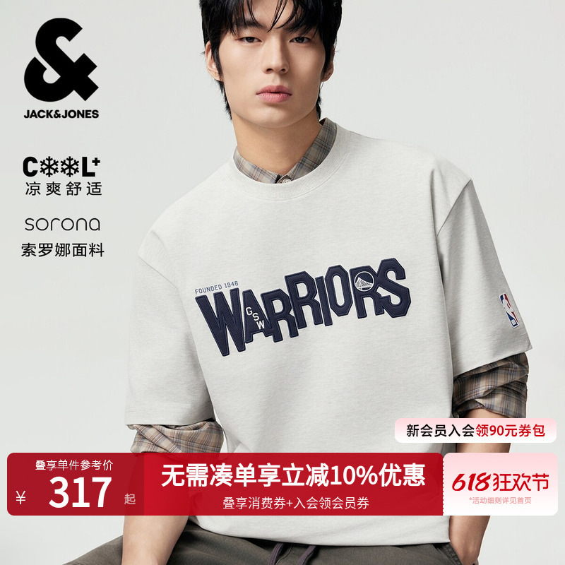 【Cool】Jack & Jones Nba Collaboration Golden State Warriors Summer Men's Short-Sleeve T-Shirt with Letter Screen Printing 226201199 【Cool】Jack & Jones Nba Collaboration Golden State Warriors Summer Men's Short-Sleeve T-Shirt with Letter Screen Printing 226201199