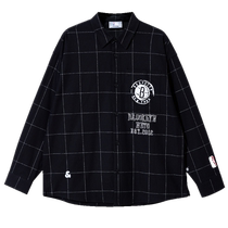 Jack Jones NBA co-branded autumn mens long-sleeved shirt lapel loose letter offset printed logo patch shirt