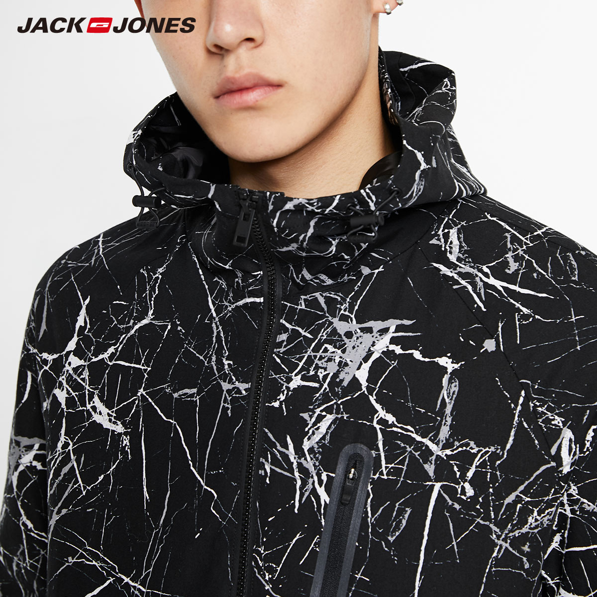 Jack Jones đường Xu hướng Tính cách in trùm đầu áo khoác punch Coat Xuân Hè Man Handsome