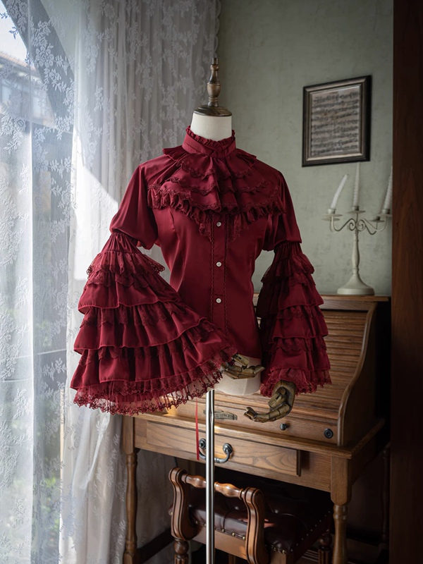 Gothic Style Lolita Princess Sleeve Shirt, Luxurious Dark Style Top, Versatile Lolita Halloween Base Layer Gothic Style Lolita Princess Sleeve Shirt, Luxurious Dark Style Top, Versatile Lolita Halloween Base Layer