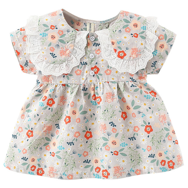 Girls dress summer baby children little girl short-sleeved floral princess skirt foreign girl baby cotton dress