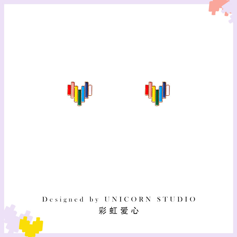 Creative Rainbow Love earnailPersonality Design Sweet Girl Little Handy Earrings Silver Earrings