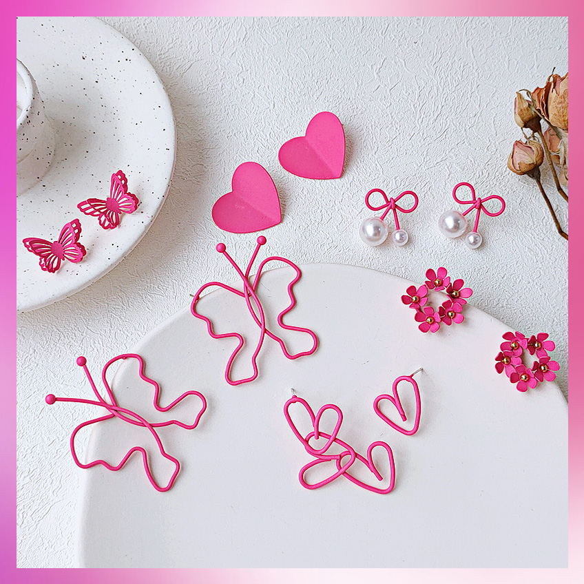 Rose red earrings temperament fashion butterfly earrings sweet heart shape white creative flowers exaggerated silver earrings