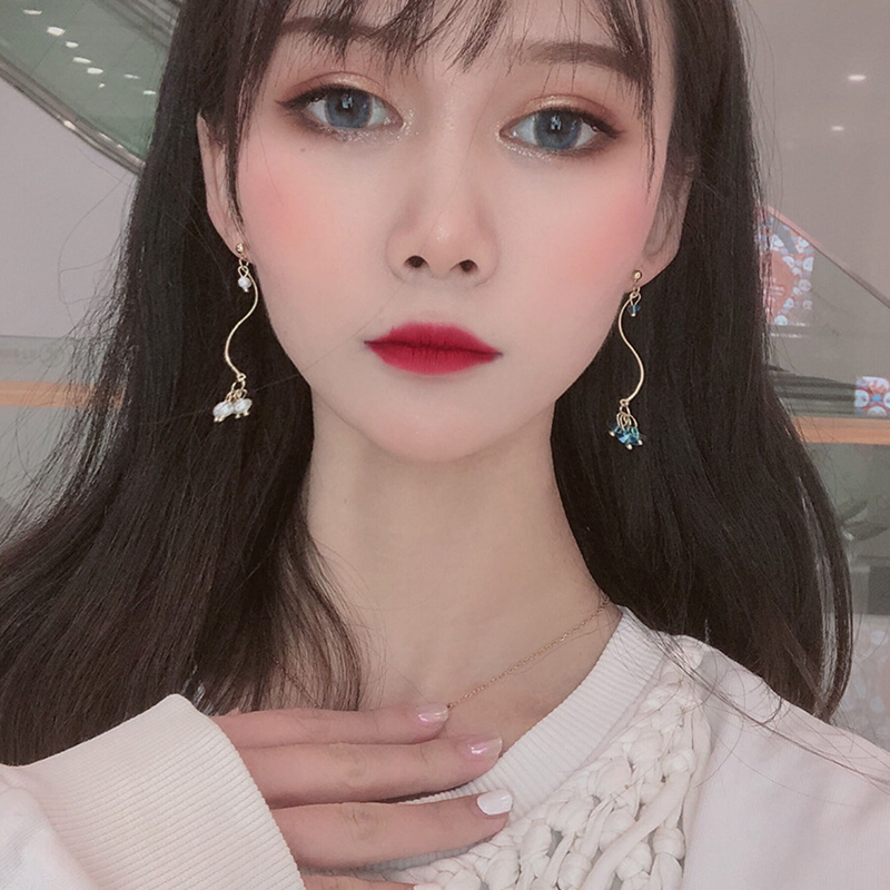 Temperament long asymmetrical crystal bead earrings simple fairy twisted earrings fashion all-match Dongdaemun earrings