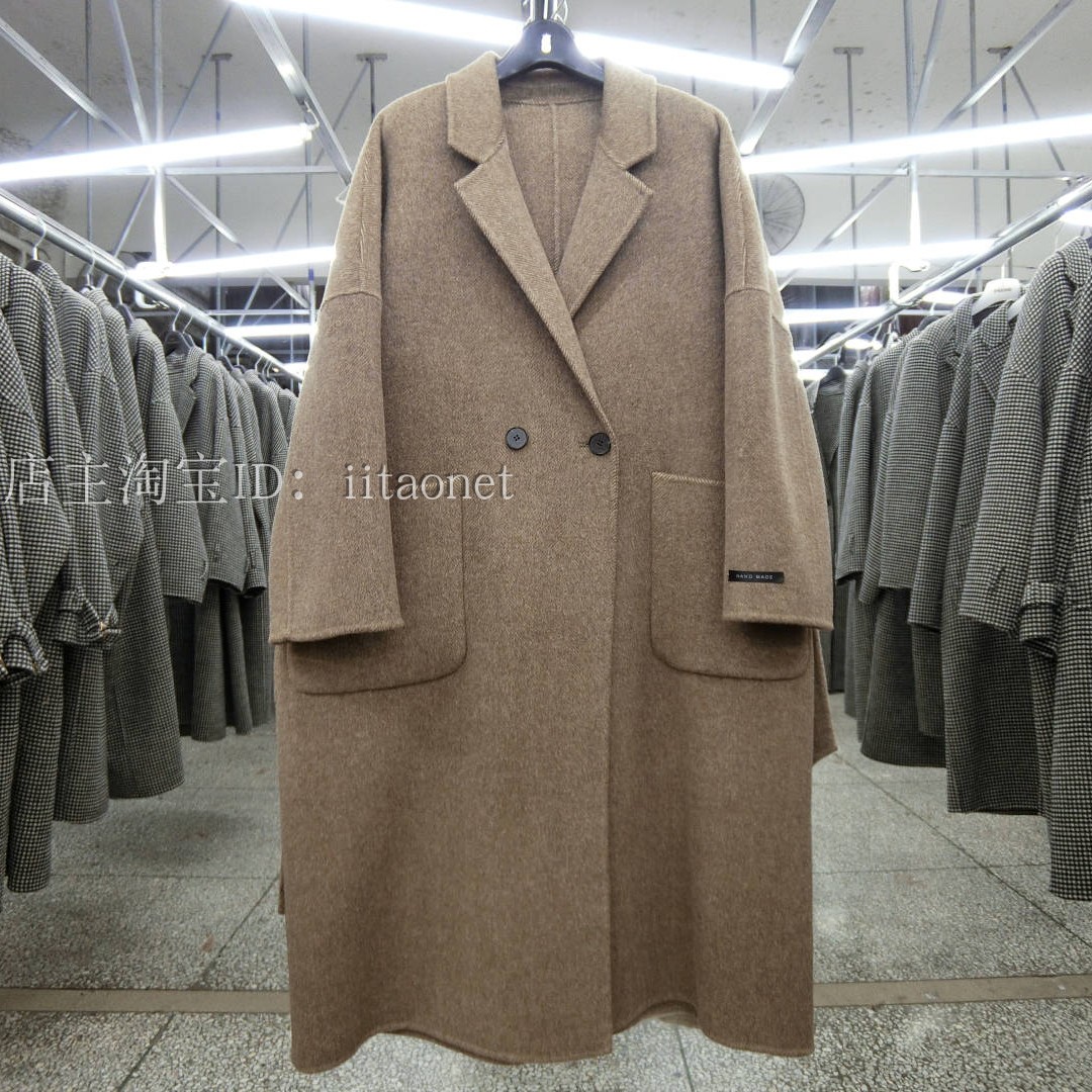 Phong cách Hàn Quốc hồ sơ lỏng thắt lưng eo khâu tay lông cừu áo len cashmere áo dài vai nữ áo măng tô burberry nữ