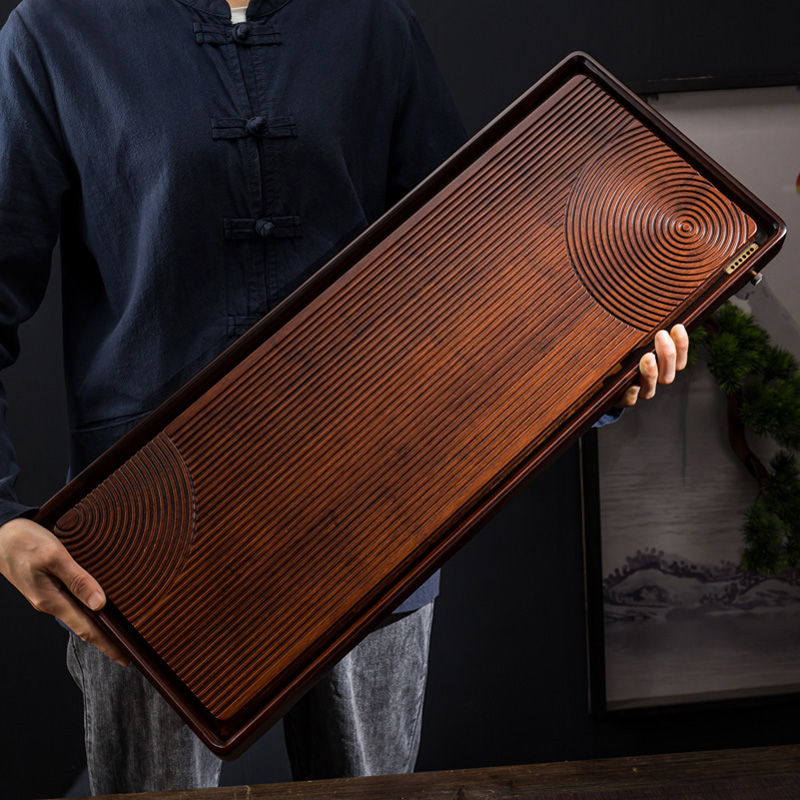 Heavy bamboo tea tray flat home simple dry brew plate size tea table drainage Japanese tea table rectangular tea sea