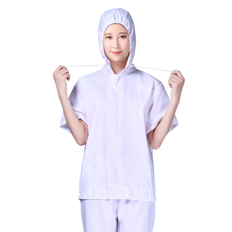 Mùa hè mỏng thoáng khí chế biến thậm chí mũ thực phẩm nhà xưởng nhà máy workclothes set trắng ngắn tay đầu quần áo vệ sinh