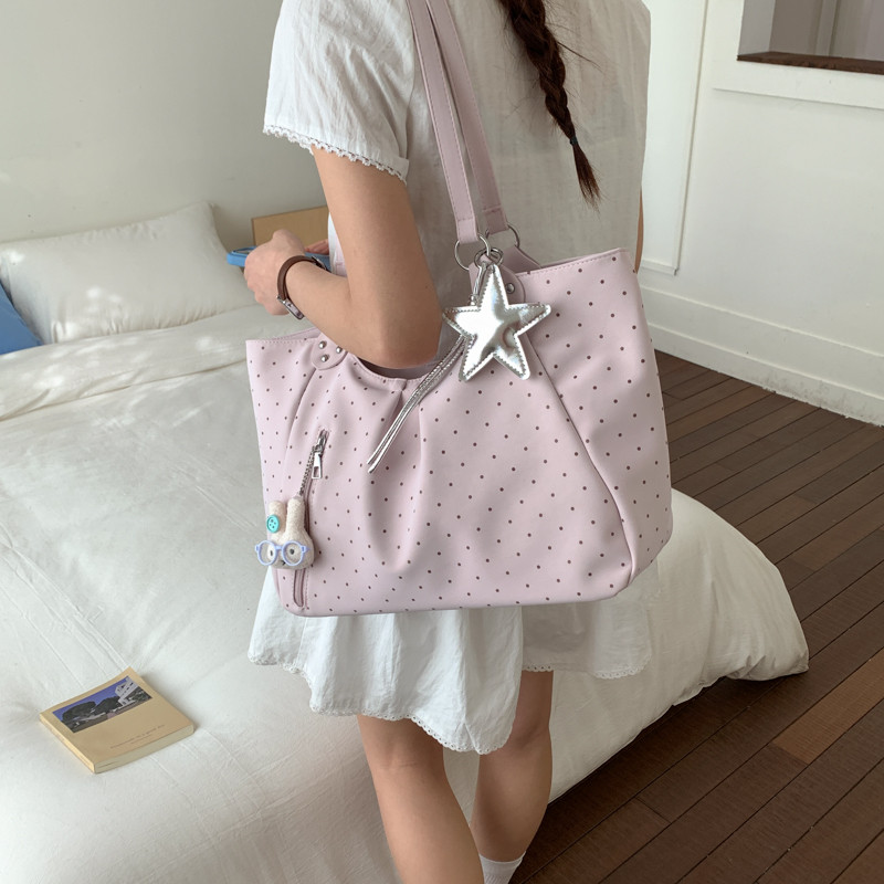 Original Niche Polka Dot Tote Bag For Women 2026 New Fashion Large Capacity Shoulder Bag Pink Work Commuter Bag - Thumbnail 5