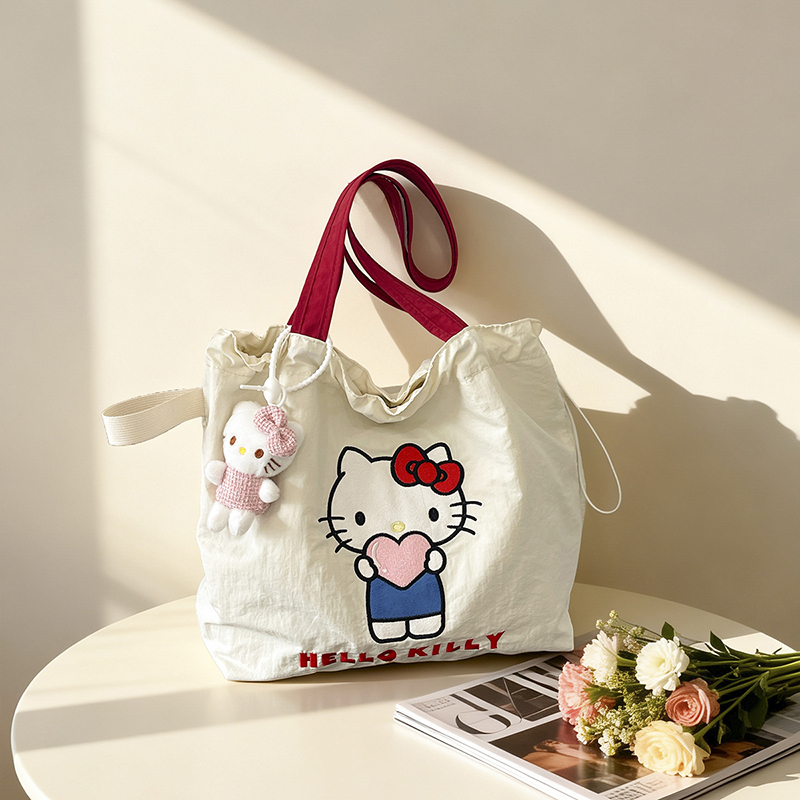 Hellokitty Cartoon Canvas Bag for Women, Large Capacity, 2026 New Fashion, Lightweight Embroidered College Student Tote Bag Hellokitty Cartoon Canvas Bag for Women, Large Capacity, 2026 New Fashion, Lightweight Embroidered College Student Tote Bag