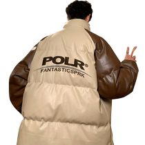 American retro pu leather raglan sleeve cotton coat for boys winter coat thickened down cotton coat trendy brand high-end winter clothing