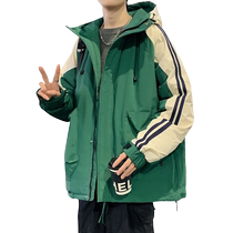 Down jacket mens winter 2023 new style Velcro thin and thickened warm white duck down trendy brand hooded work jacket