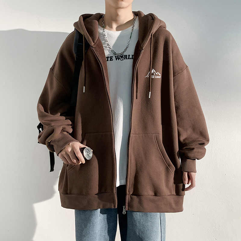 Men's Jacket, Spring and Autumn Style, Fleece-Lined and Thickened, Winter Top, Zip-Up Cardigan, Sweatshirt, Men's Casual Hooded Jacket