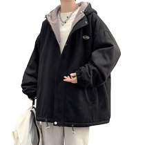 Lamb velvet cotton coat mens jacket autumn and winter 2023 new velvet thickened cotton jacket mens winter wear trendy brand cotton coat