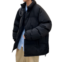 Thickened cotton coat for men in winter plus size trendy brand Hong Kong style stand collar cotton coat black loose down puffer coat