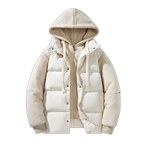 Fake two-piece hooded cotton coat mens winter new trendy brand thickened warm jacket mens loose down cotton coat