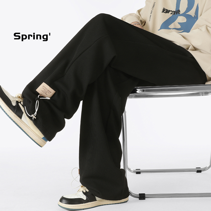 Casual pants for men in spring and autumn, loose, large size, versatile sports pants for students, solid color, straight, American high street fashion brand