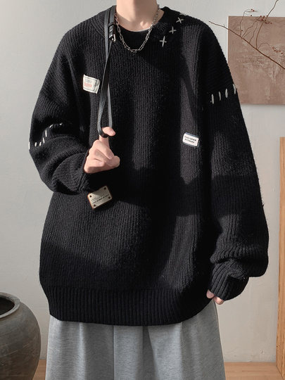 Suéter para hombre, otoño e invierno, nueva marca de moda retro americana para adolescentes, suéter de cuello redondo holgado informal de estilo perezoso