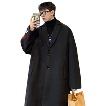 Woolen coat mens autumn and winter windbreaker Korean version trendy design mid-length knee-length woolen cape coat versatile