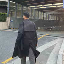 JY lightly worn black double-breasted windbreaker men's 2021 autumn and winter new Korean casual long coat