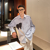 JY light cooked Korean version blue long sleeve shirt mens small crowdsourced design advanced senses spring new ins trend ruffins