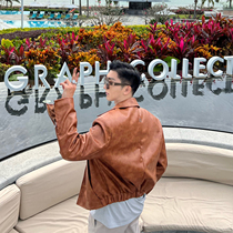 JY light cooked comeback ancient curry leather jacket trendy mens jacket Short-style casual 2022 Spring autumn season new