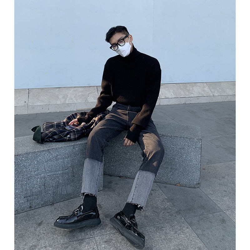 JY light ripe wear jeans men's straight tube loose 2021 Spring and Autumn new color pattern pants Joker casual pants