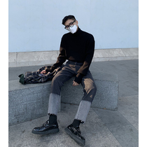 JY Lightly Wear Jeans Men's Straight Tube Loose 2021 Spring and Autumn New Colorblock Pants Joker Casual Pants