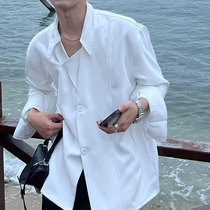 JY light cooked mens clothing white long sleeves shirt loose 2022 Spring and autumn new small crowddesign senior feel