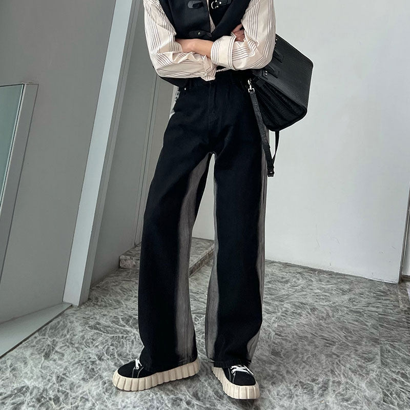 JY Light Cooked Men's Clothing Black Grey Progressive Denim Pants Loose Straight Drum Casual Long Pants Trendy Spring Fall New