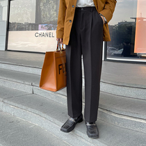 JY Lightly Wearing Black Casual Pants Men's 2021 Autumn New Straight Loose Solid Color One Button Suit Pants