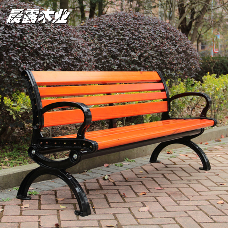 大八字铸铝铁艺公园椅子长椅防腐塑木座椅户外室外排条椅凳园林椅