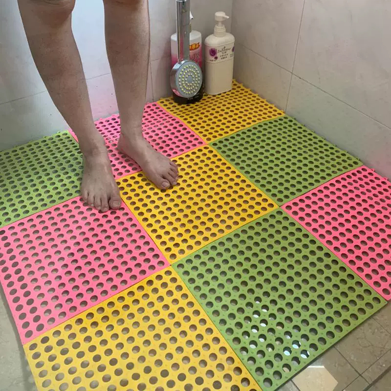 Large Multi-Color Interlocking Bathroom Non-Slip Mat, Shower Foot Mat, Toilet Water-Resistant Plastic Floor Mat