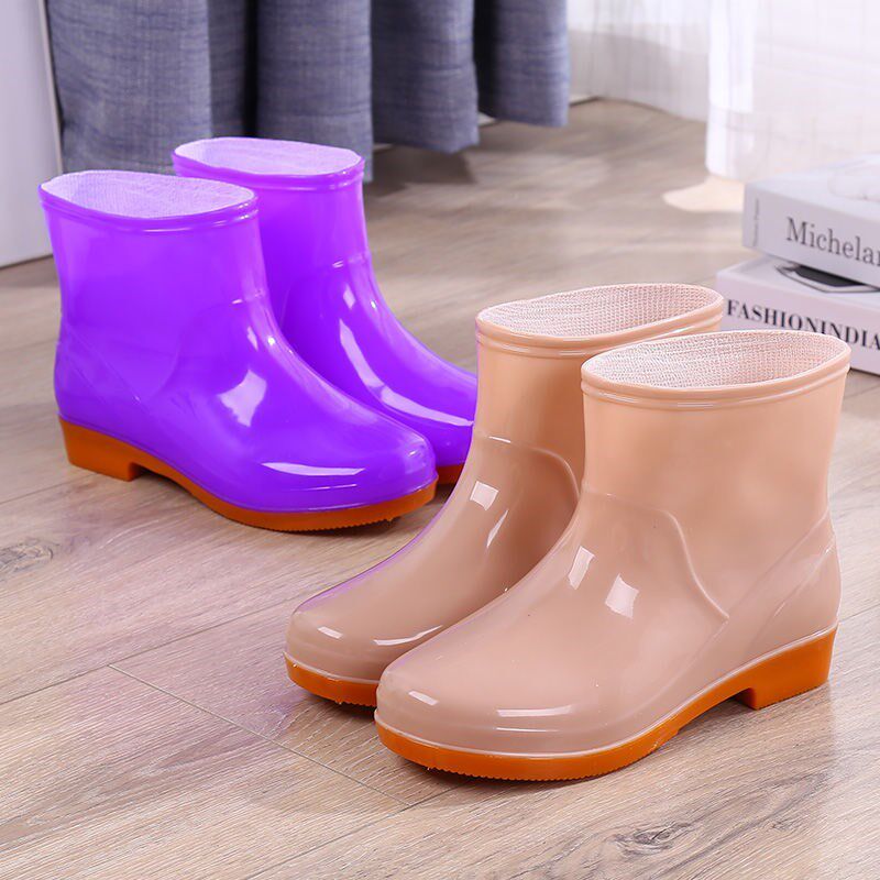 Waterproof low barrel plus suede rain boots waterproof shoes glue shoe cover shoe water boots women's kitchen fashion adult non-slip short tube
