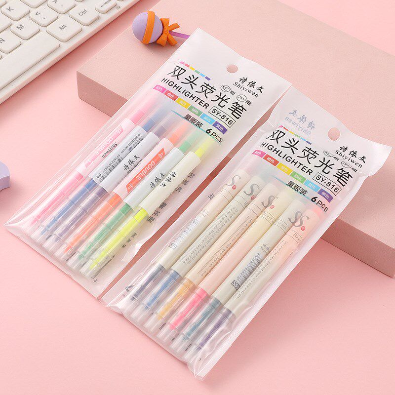 12 color round head pen student stationery simulation color needle tube fluorescent pen double head bicolor white color protection