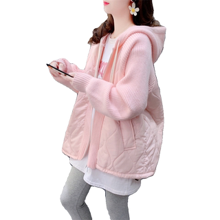 Designed cotton splicing hooded sweater jacket for women