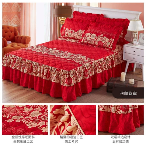 Một mảnh chăn bông trải giường loại váy đôi ba mảnh bông bảo vệ che bụi che phủ chống trượt dày tấm giải phóng mặt bằng