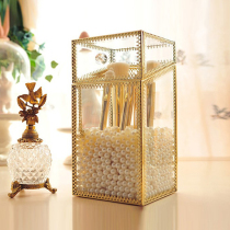 Net Red Ins Glass Makeup Brush Barrel Beauty Brushing Barrel Brush Barrel Brush Containing Box Metal With Lid Dust-Proof Anti-Ash